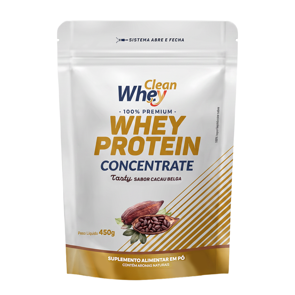 Refil 450g Clean Whey Concentrate Tasty Cacau Belga Pote 1,02kg