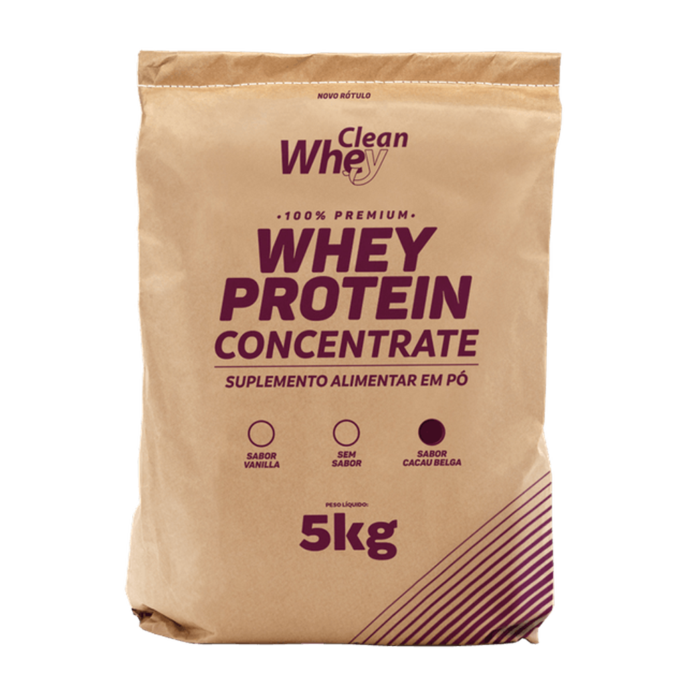 Saco 5kg Clean Whey Concentrate Tasty Cacau Belga Pote 1,02kg