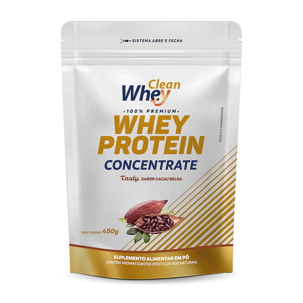 Refil 450g Clean Whey Concentrate Tasty Cacau Belga Refil 1,8kg