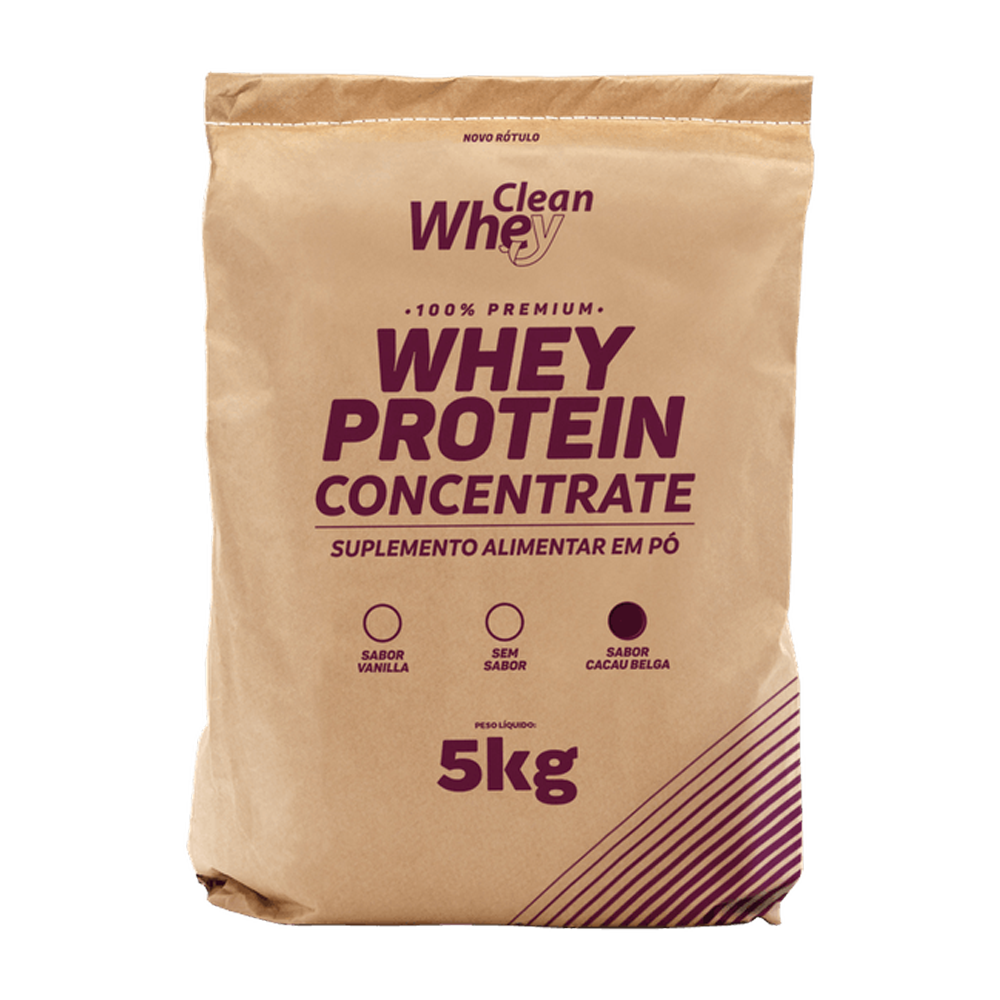 Saco 5kg Clean Whey Concentrate Tasty Cacau Belga Refil 1,8kg