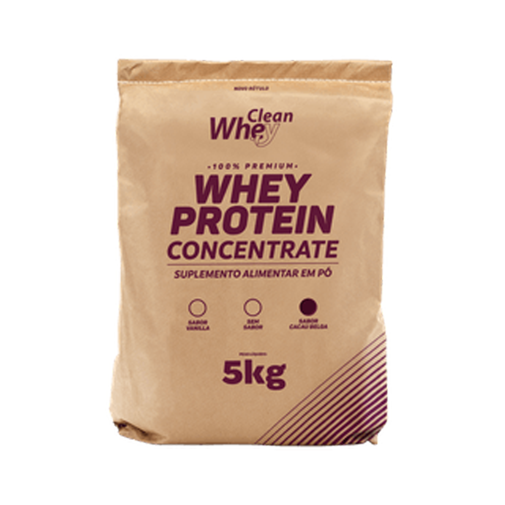Saco 5kg Clean Whey Concentrate Tasty Cacau Belga Refil 450g