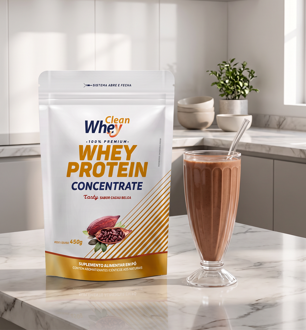 Clean Whey Concentrate Tasty Cacau Belga Refil 450g em receita