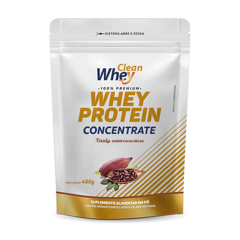 Refil 450g Clean Whey Concentrate Tasty Cacau Belga Saco 5kg
