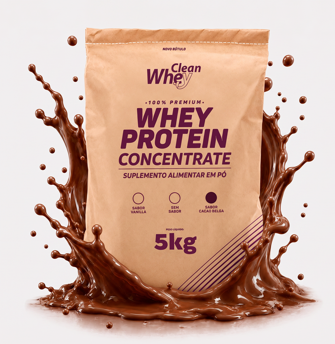 Clean Whey Concentrate Tasty Cacau Belga Saco 5kg