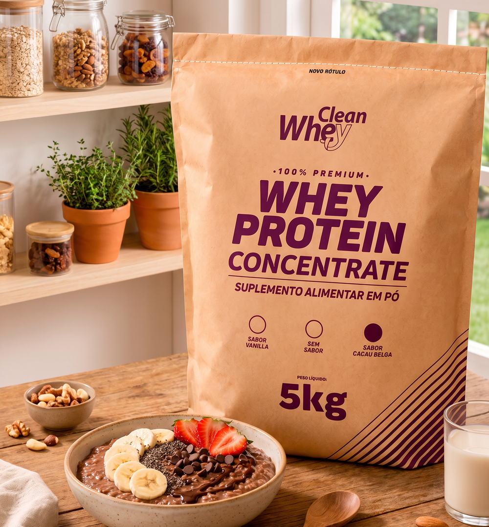 Clean Whey Concentrate Tasty Cacau Belga Saco 5kg em sugestão de consumo
