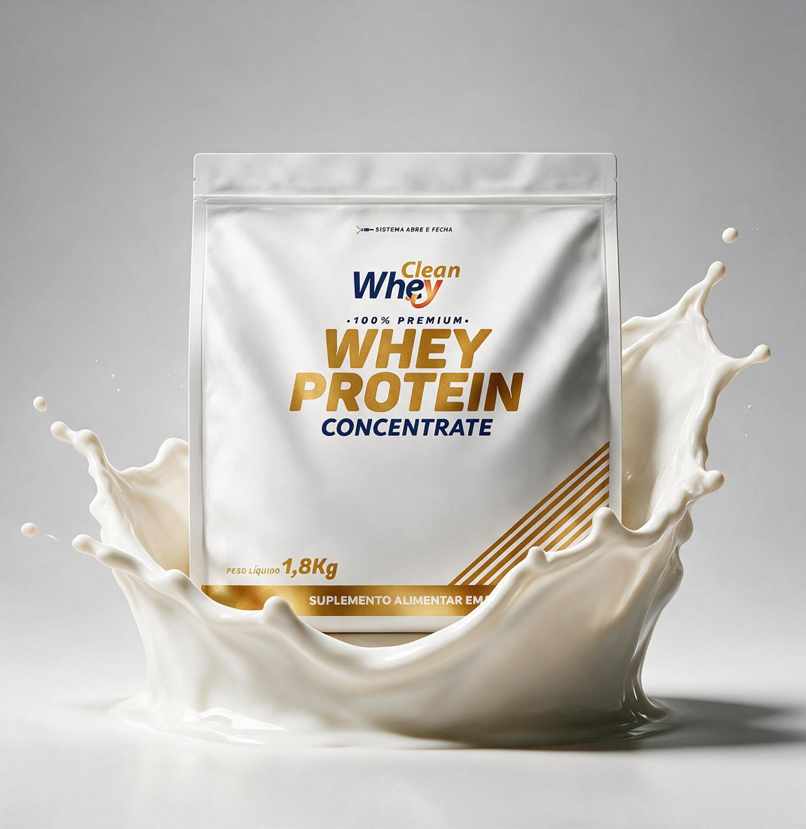 Refil 1,8kg Clean Whey Concentrate Classic Sem Sabor com splash