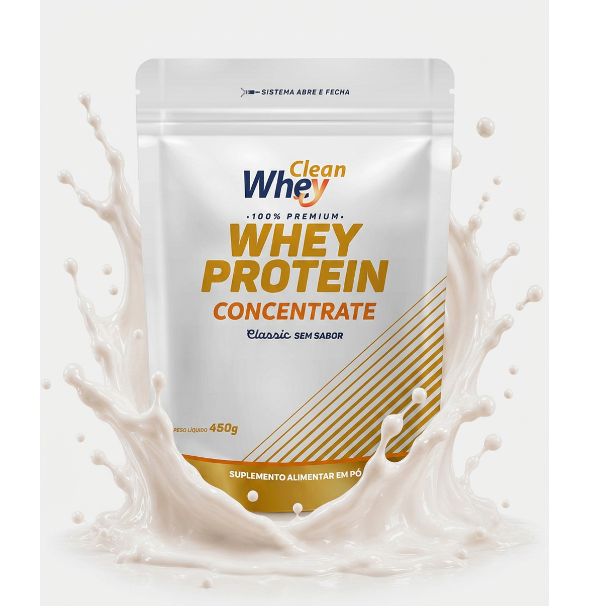 Refil 450g Clean Whey Concentrate Classic Sem Sabor com splash