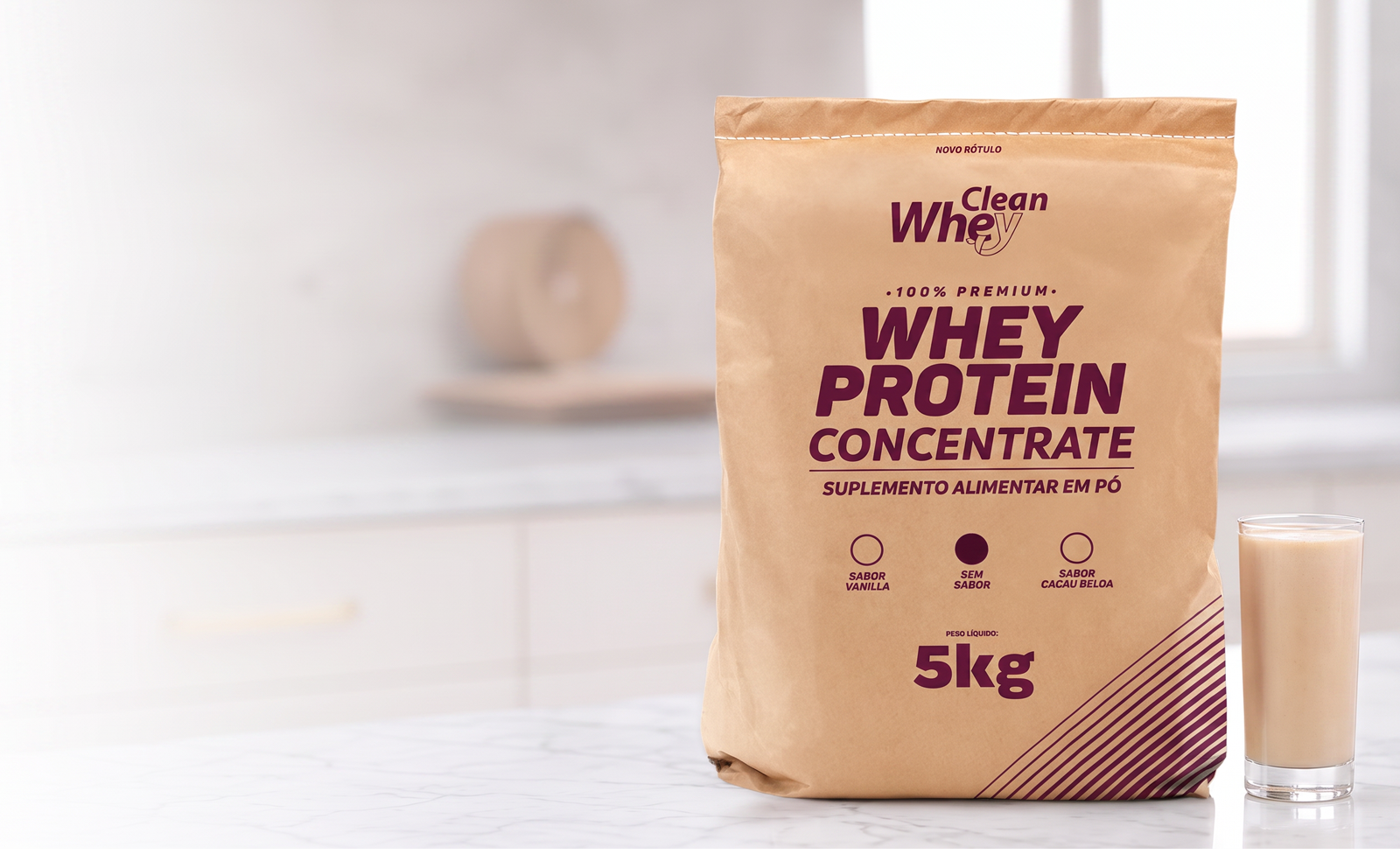 Clean Whey Concentrate Classic Sem Sabor com shake