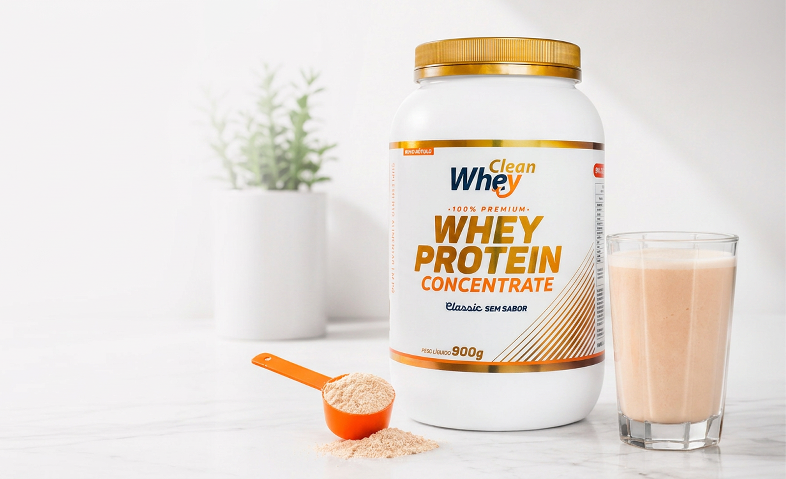 Clean Whey Concentrate Classic Sem Sabor com shake
