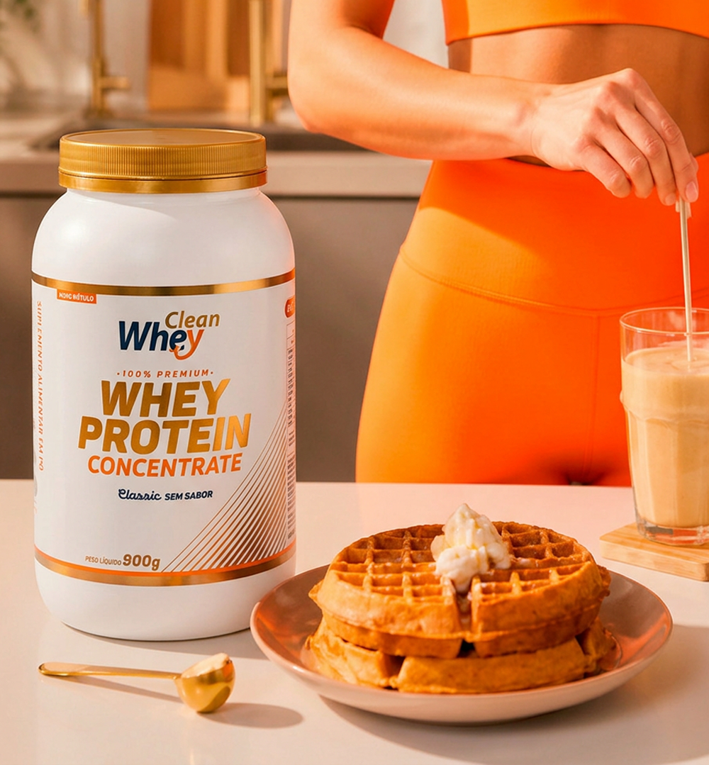 Clean Whey Concentrate em receita com waffle