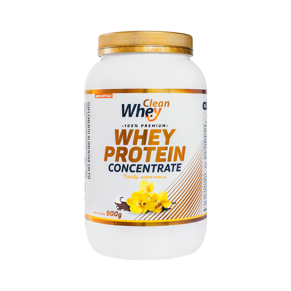 Pote 900g Clean Whey Concentrate Tasty Vanilla Refil 1,8kg