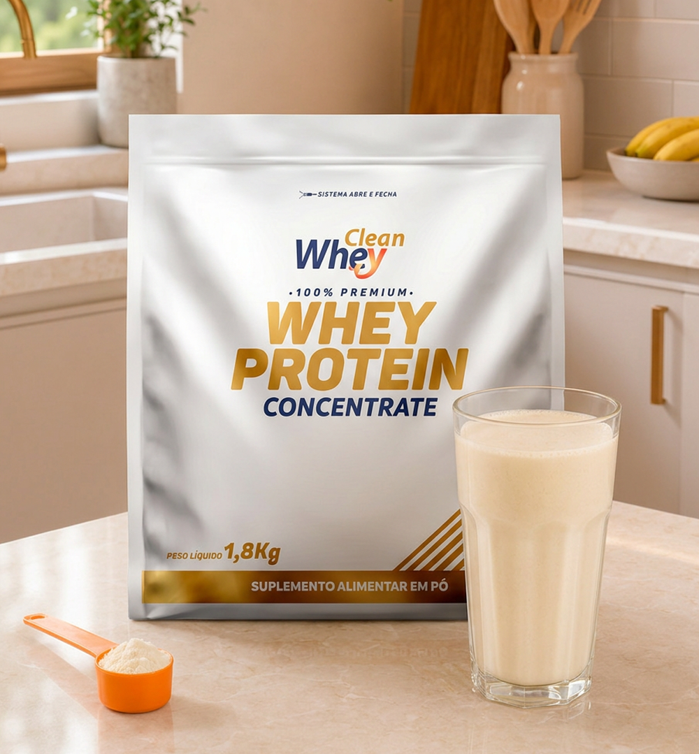 Clean Whey Concentrate Tasty Vanilla Refil 1,8kg em sugestão de consumo