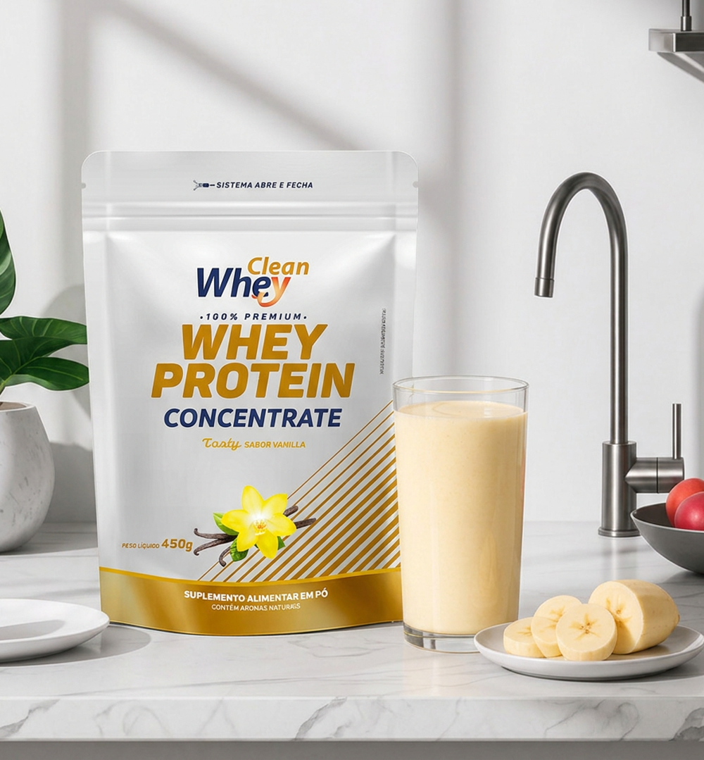 Clean Whey Concentrate Tasty Vanilla Refil 450g em sugestão de consumo