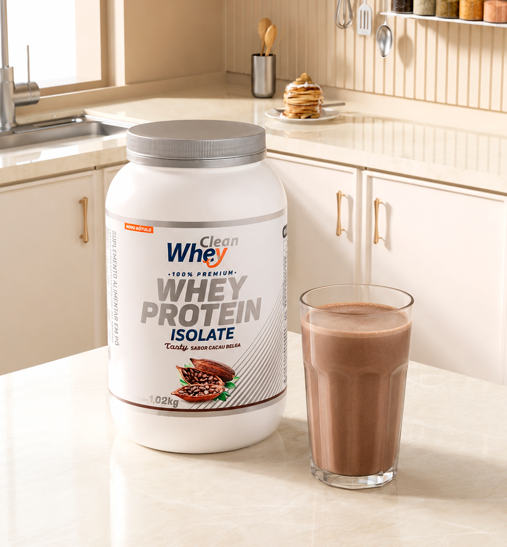 Clean Whey Isolate Tasty Cacau Belga preparado como bebida