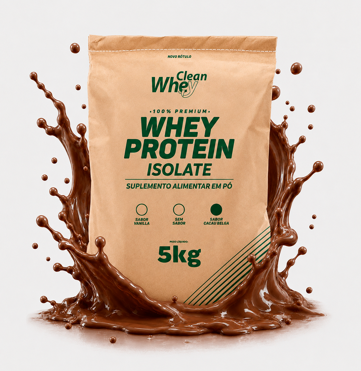 Saco 5kg Clean Whey Isolate Tasty Cacau Belga com splash