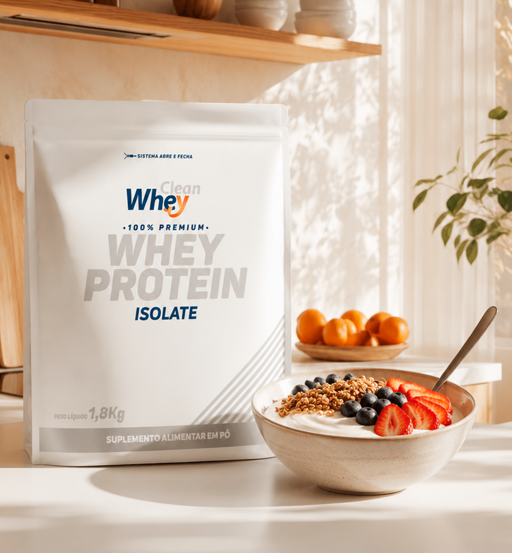 Refil 1,8kg Clean Whey Isolate com preparação para consumo