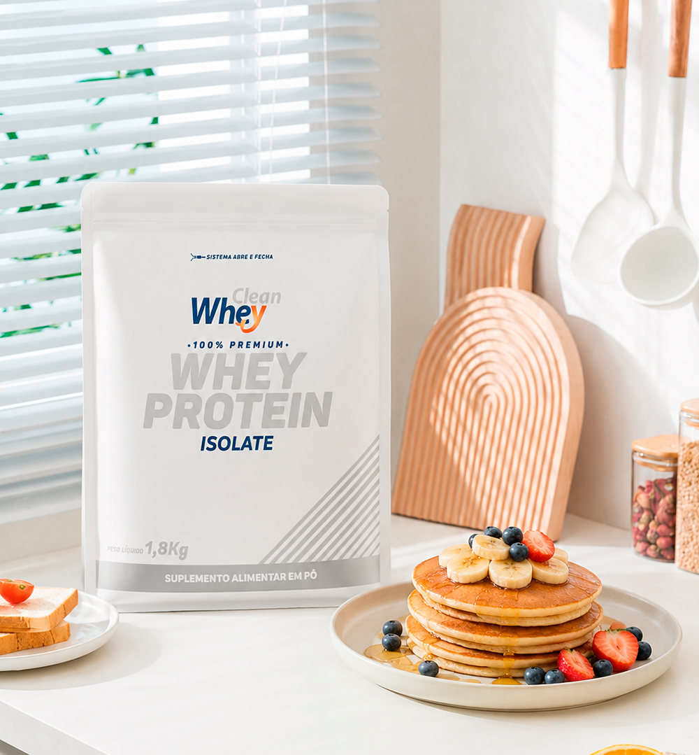 Refil 1,8kg Clean Whey Isolate com bebida e frutas