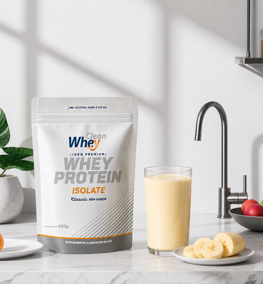 Refil 450g Clean Whey Isolate com preparação para consumo