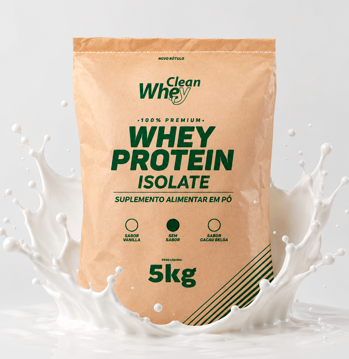 Saco 5kg Clean Whey Protein Isolate com splash de leite