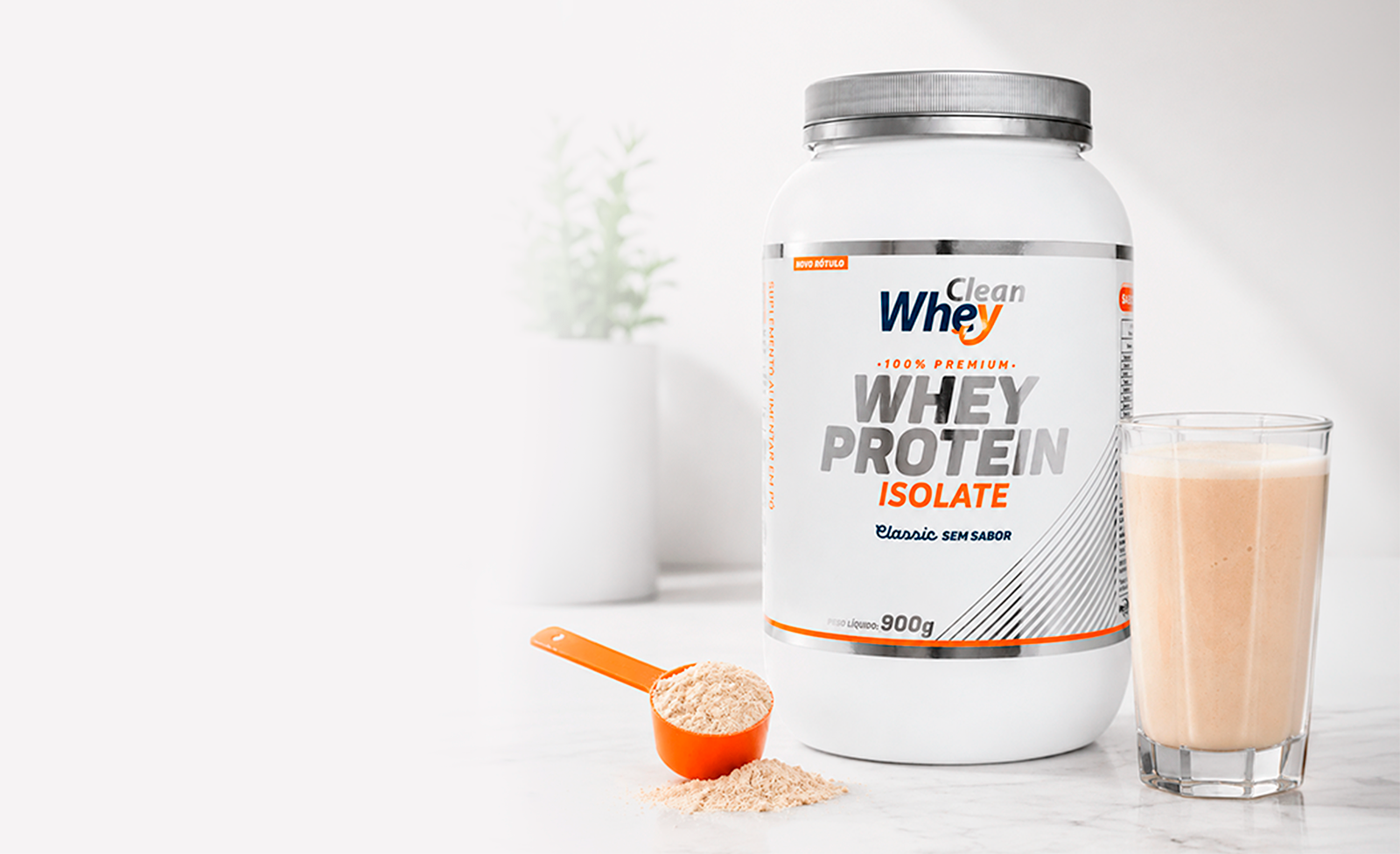 Whey Protein Isolate Clean Whey com scoop e shake