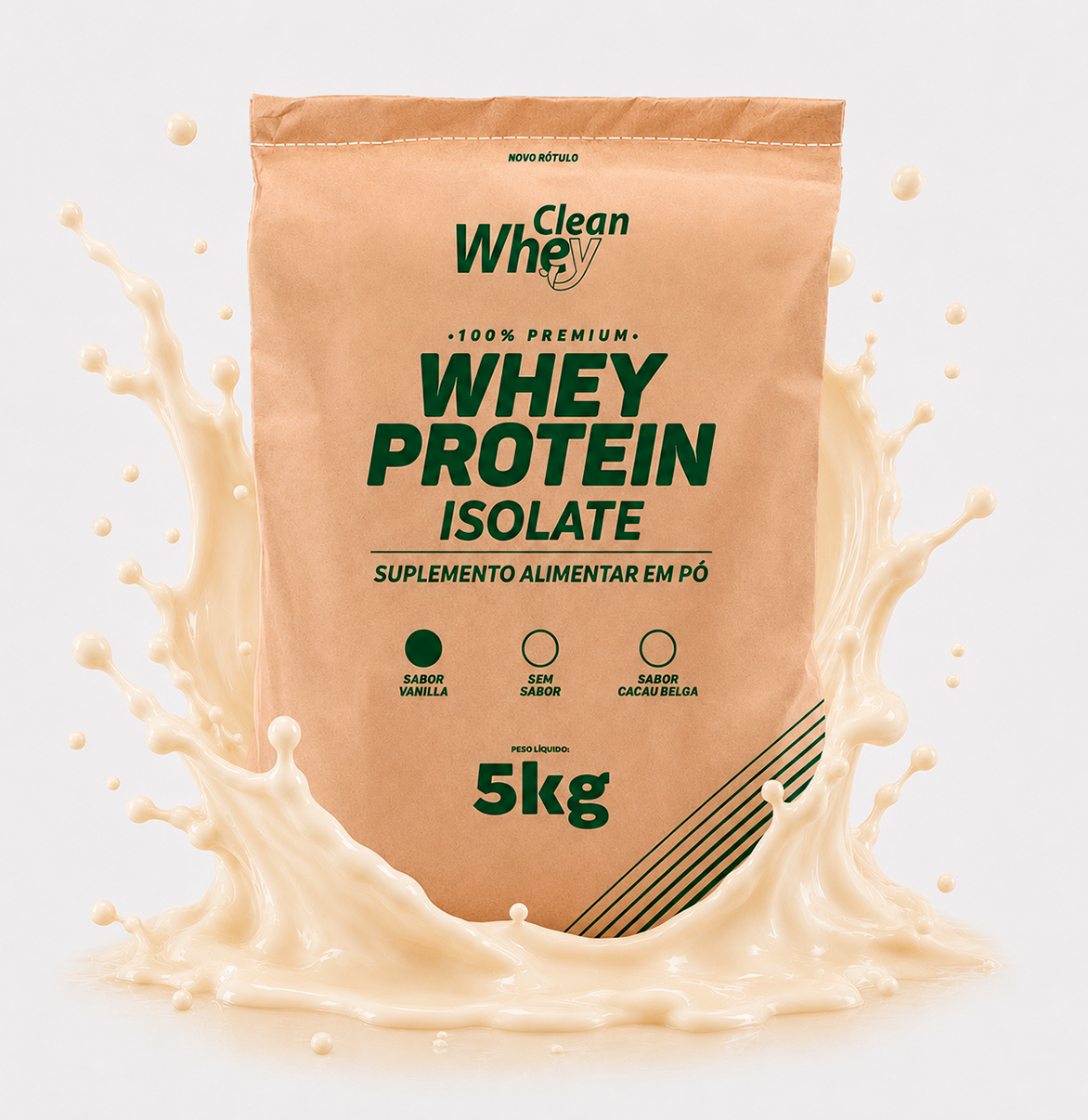 Saco 5kg Clean Whey Isolate Tasty Vanilla com splash