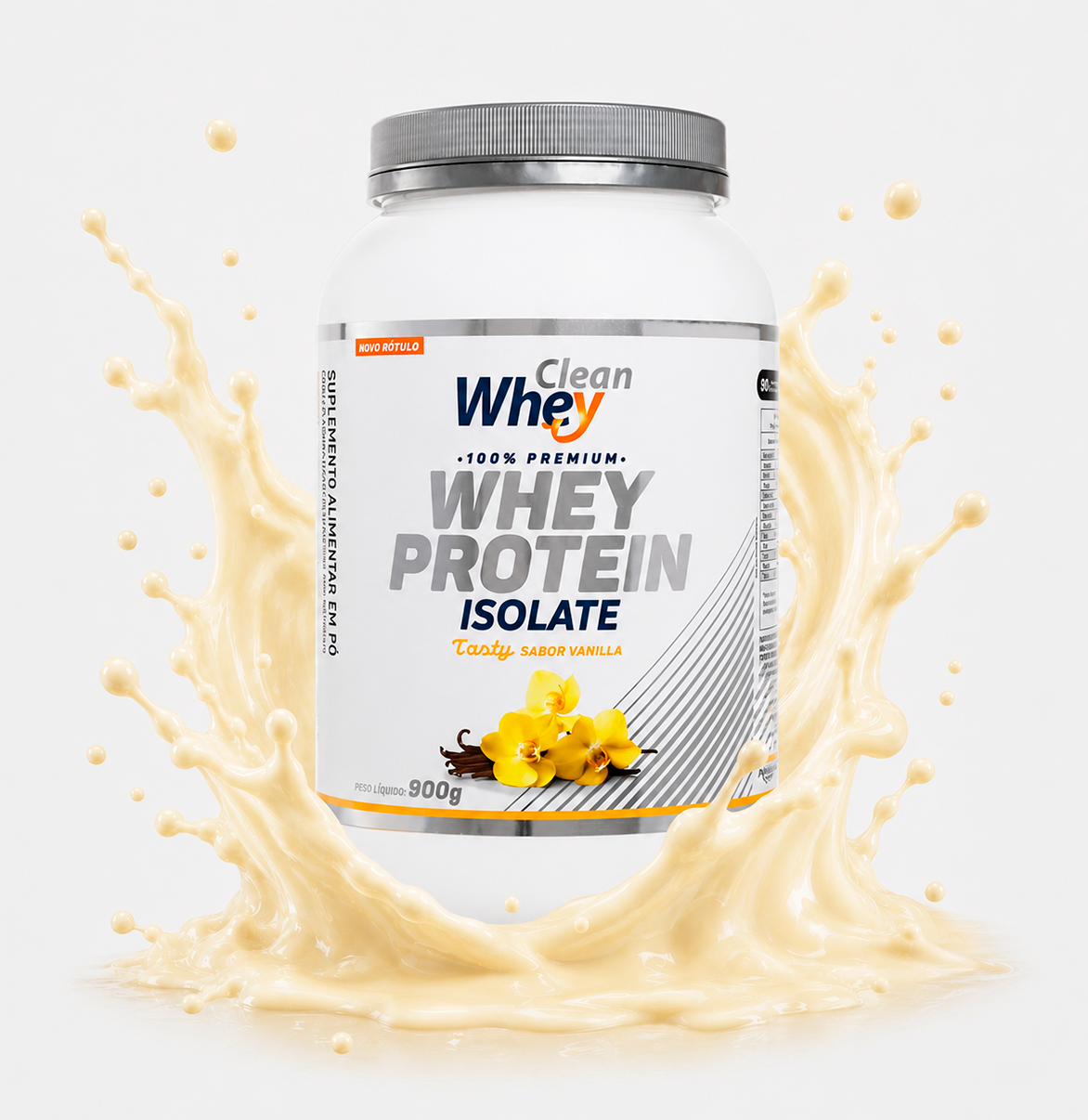 Pote 900g Clean Whey Isolate Tasty Vanilla com splash