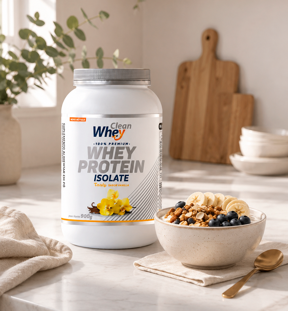 Clean Whey Isolate Tasty Vanilla em uma preparação para o consumo