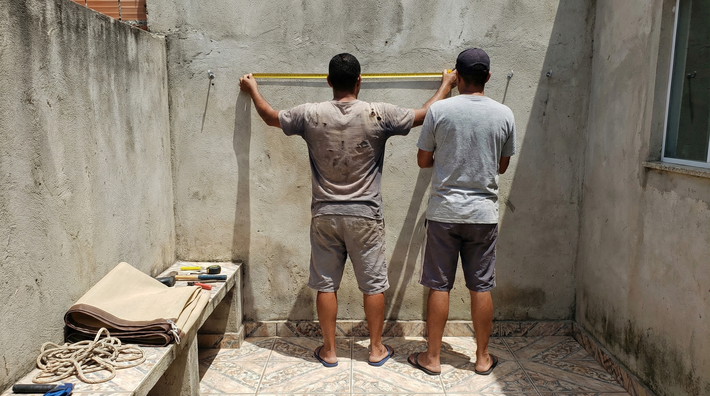 Medindo o espa&ccedil;o para instalar a vela de sombra
