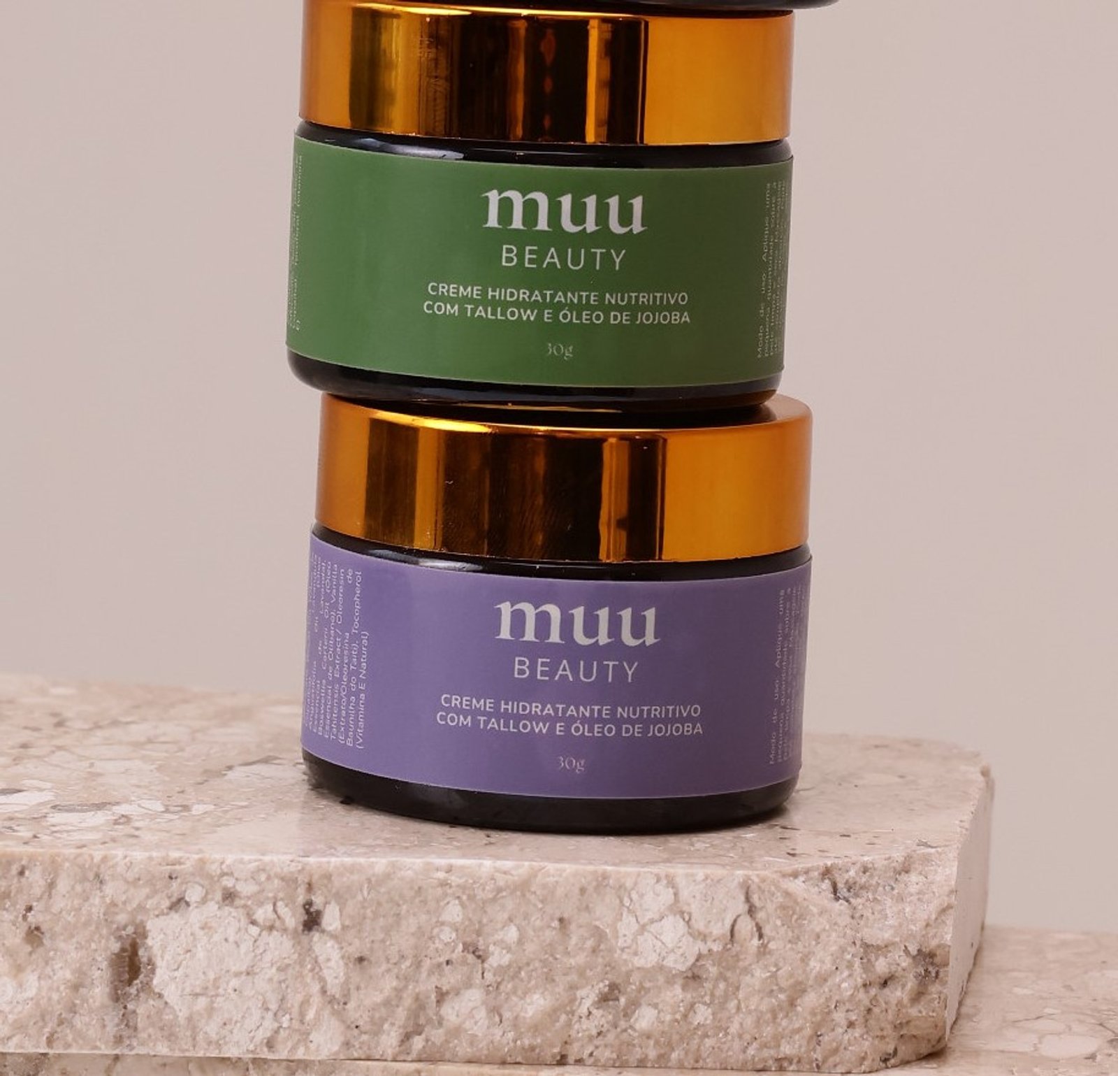 Tallow Balm Lavanda e Neutro Muu Beauty, dois potes lado a lado