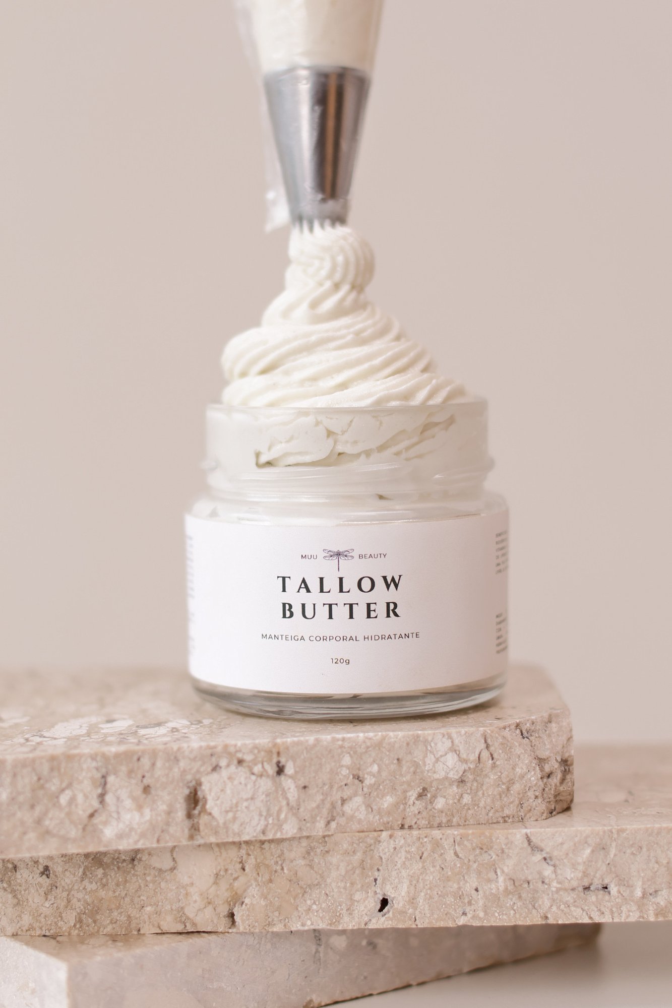 Tallow Butter Muu Beauty, manteiga corporal hidratante em pote de vidro