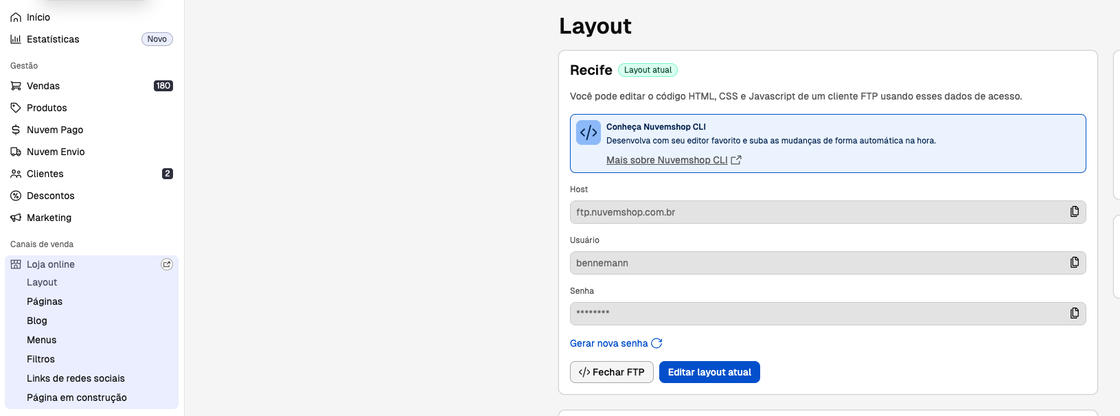 Print mostrando onde acessar a configuração de Nossas lojas