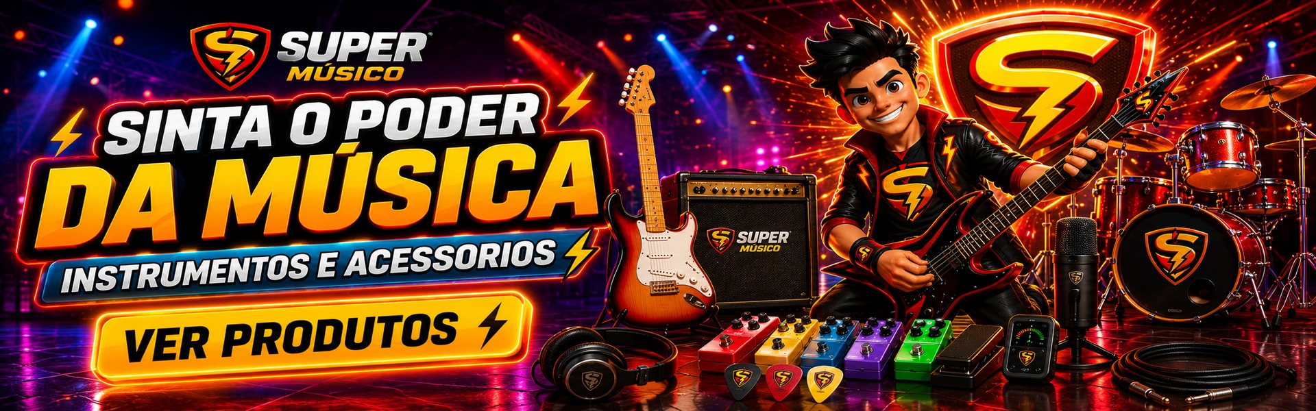 Sinta o poder da música - instrumentos e acessórios Super Músico
