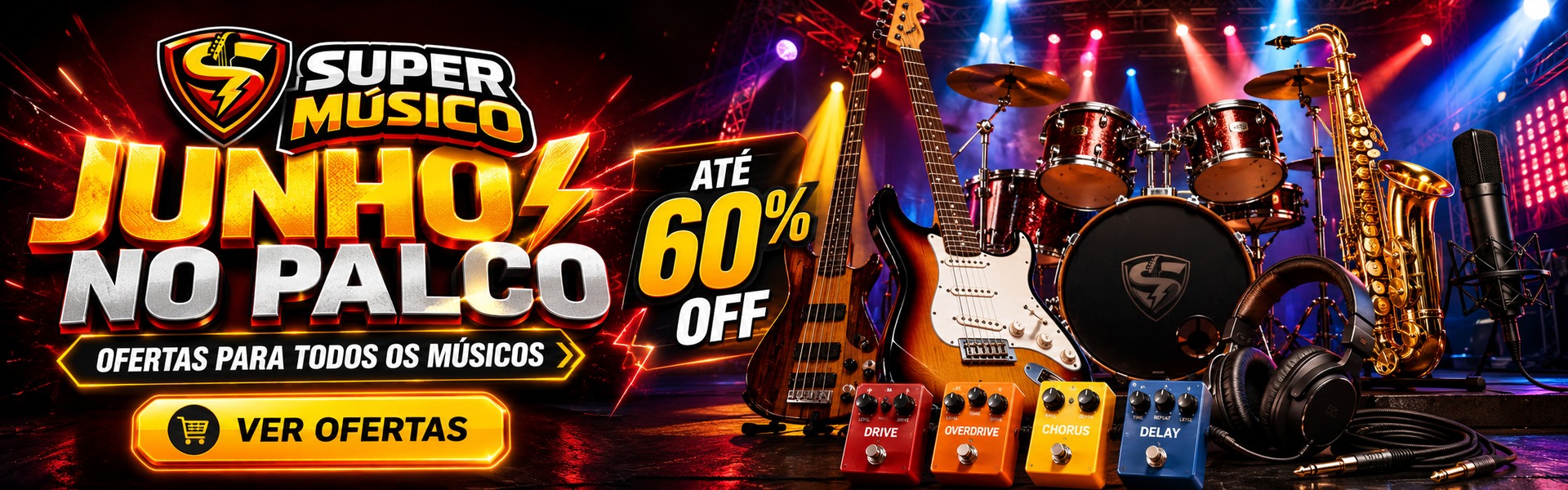Junho no Palco - ofertas para todos os músicos com até 60% OFF