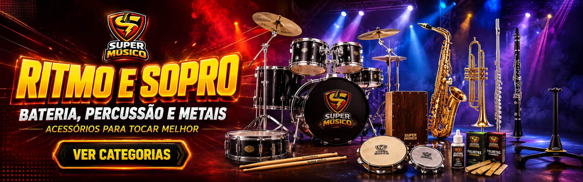 Ritmo e sopro - bateria, percussão e metais