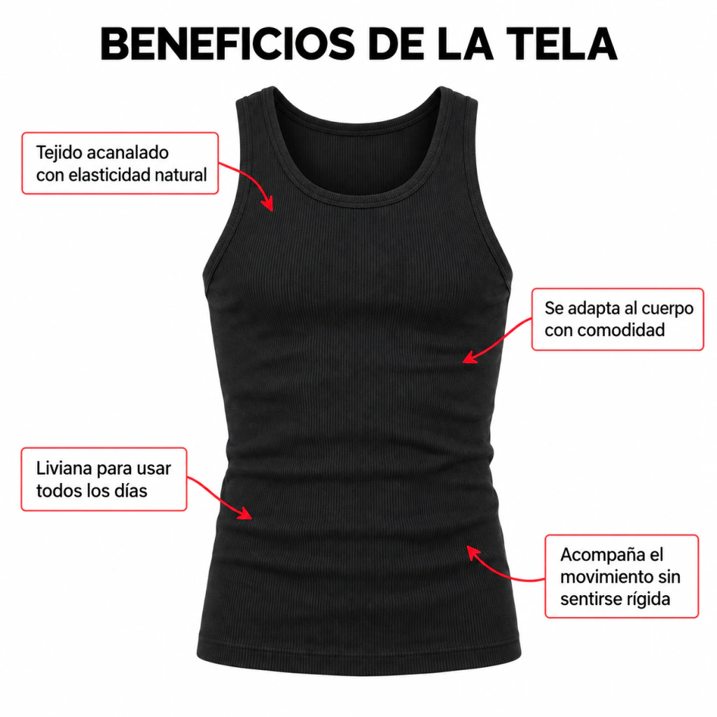 Detalle de Sobre la tela en la musculosa Fortenpro
