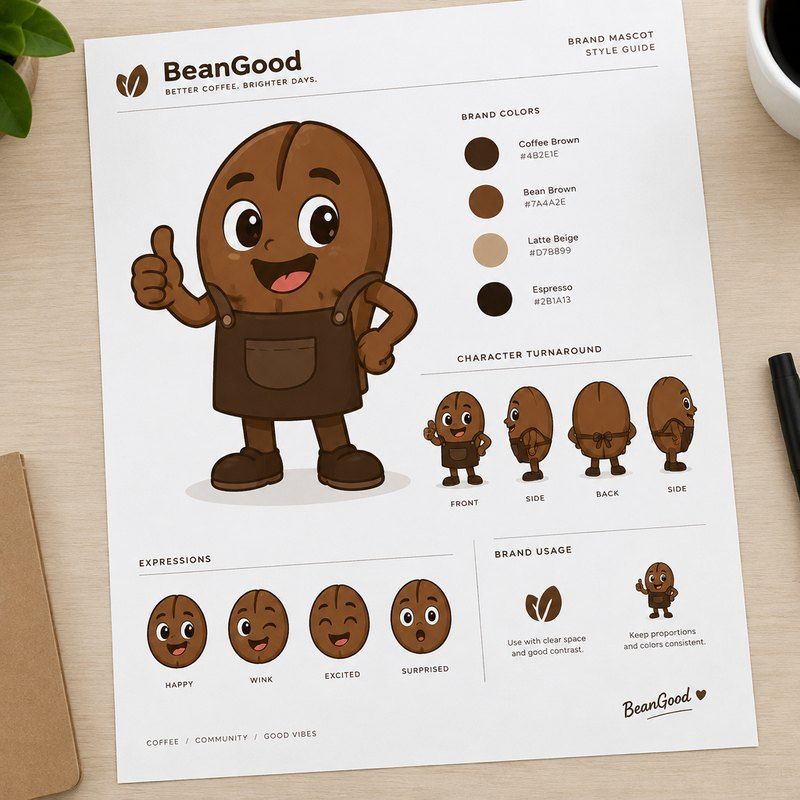 Desenho do mascote no manual da marca