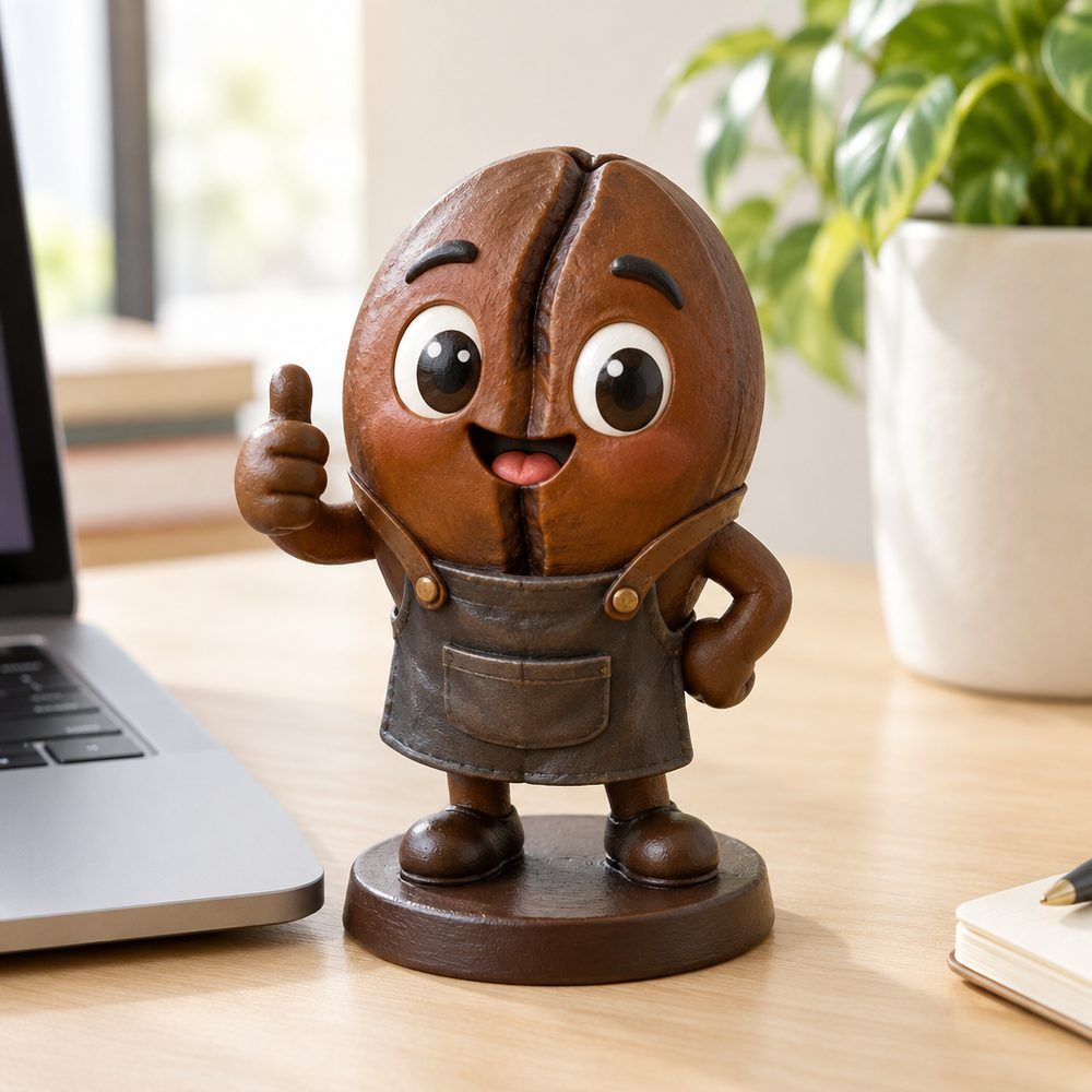 Mascote grão de café impresso e pintado