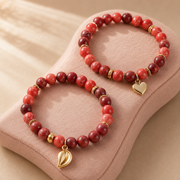 Inspiração de pulseiras artesanais em vinho e coral