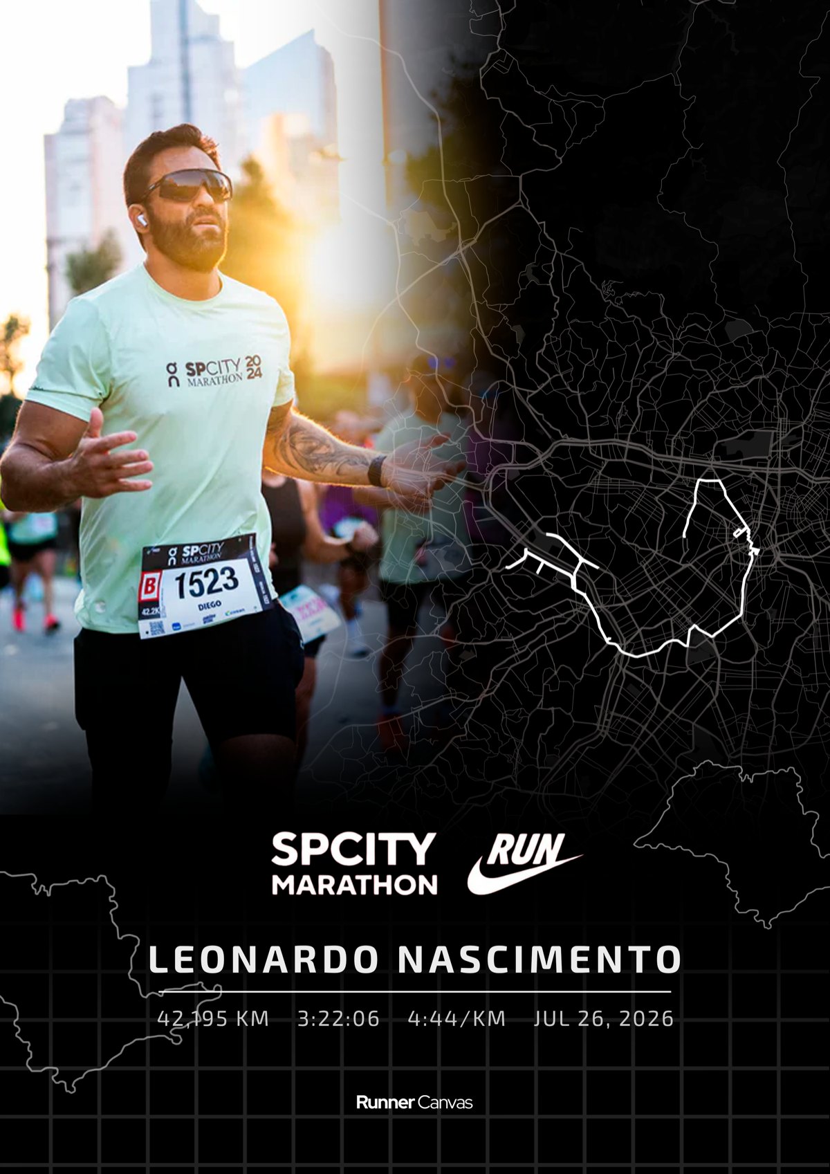 Mockup do quadro Runner Canvas com foto — SP City Marathon 2026