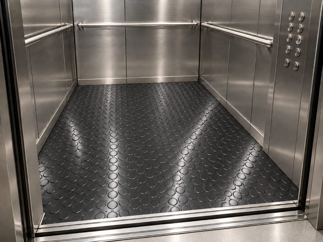 Ascensor con piso de goma moneda negro