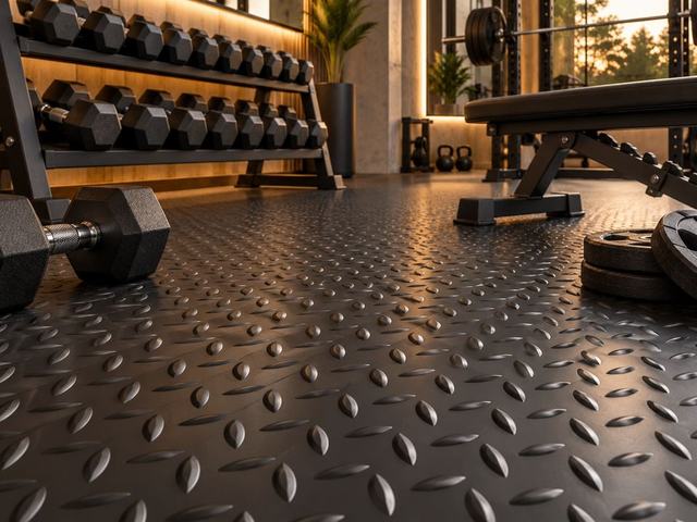 Gimnasio con piso semilla de melón negro