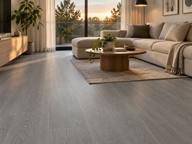 Living con piso vinílico autoadhesivo símil madera