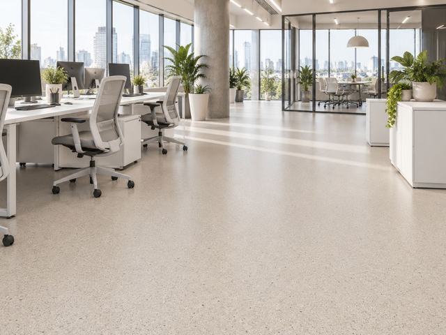 Oficina con piso PVC símil goma de alto tránsito