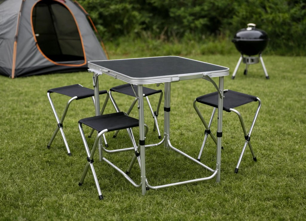 Mesa plegable con 4 banquitos
