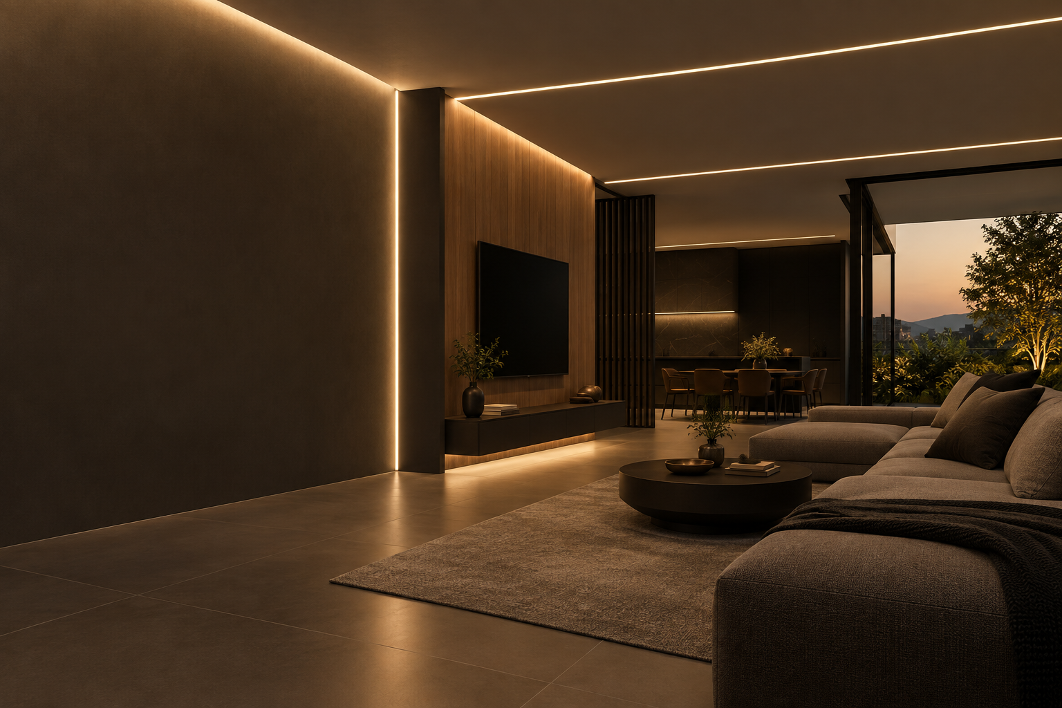 Ambiente iluminado com perfis de LED