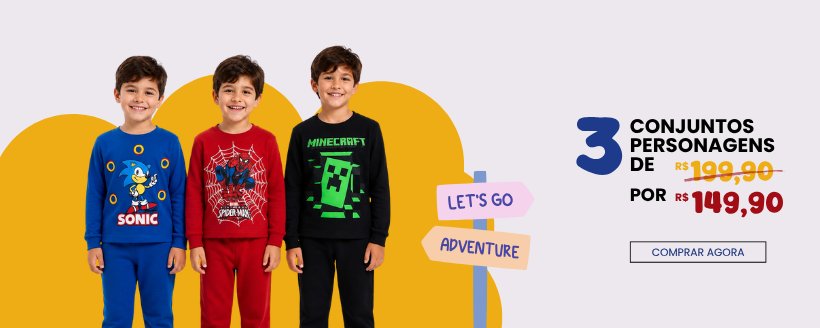 3 conjuntos personagens por R$149,90