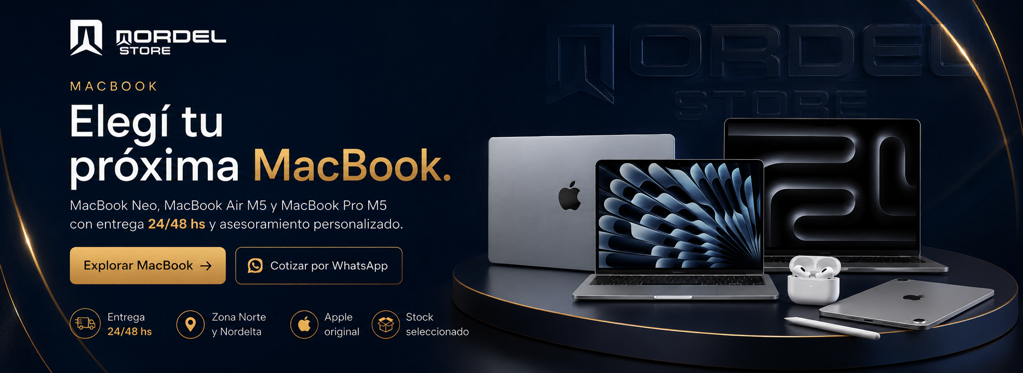 MacBook Neo, MacBook Air M5 y MacBook Pro M5 en NordelStore, con entrega en 24 a 48 horas