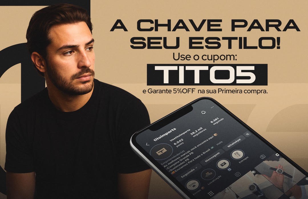 A chave para seu estilo: use o cupom TITO5 e garanta 5% de desconto na primeira compra