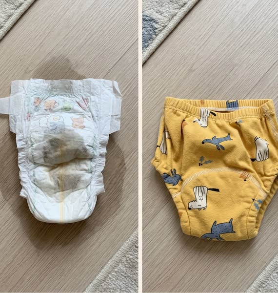 Antes y después: pañal descartable usado y pañal de aprendizaje Nala
