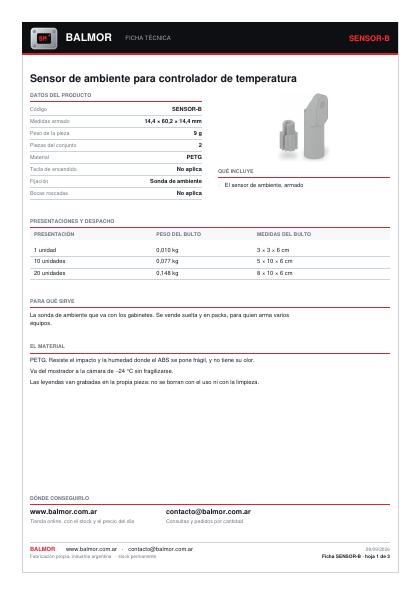 Primera hoja de la ficha de Porta Sensor de Temperatura